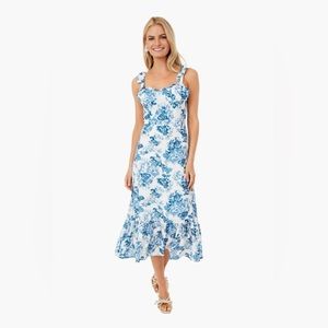 Tuckernuck Blue Floral Toile De Jouy Midi Dress